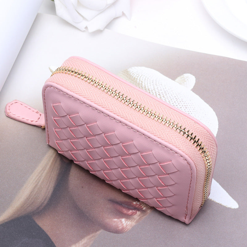2025新款时尚零钱包卡包女手工编织多隔层多卡位银行卡卡包收纳包