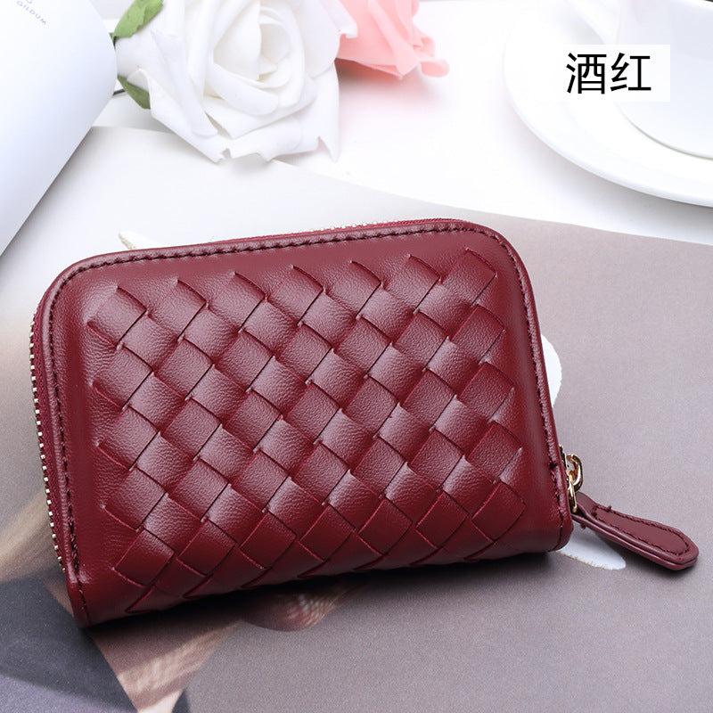 2025新款时尚零钱包卡包女手工编织多隔层多卡位银行卡卡包收纳包