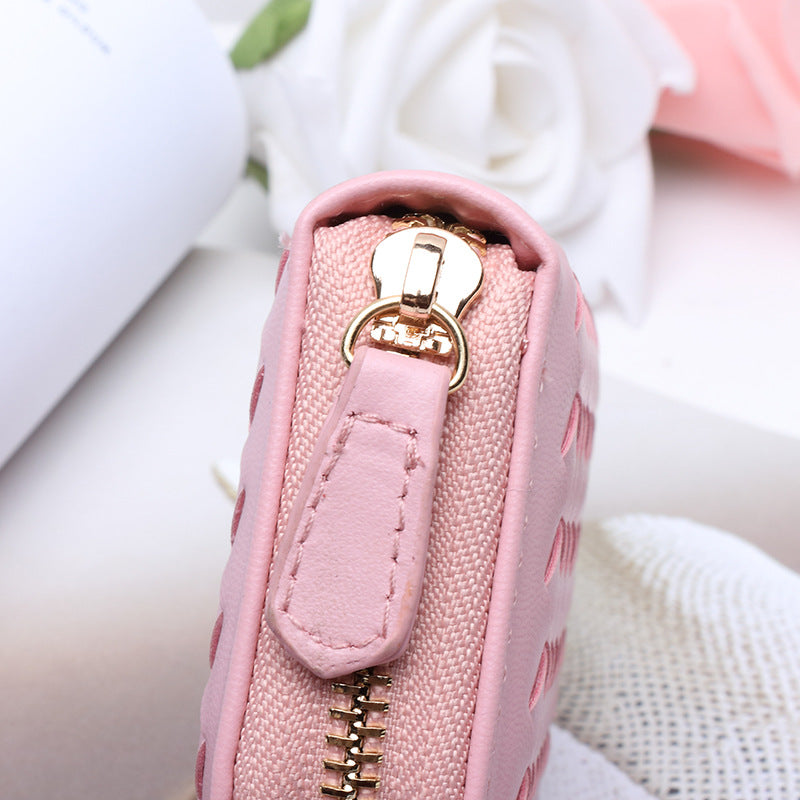 2025新款时尚零钱包卡包女手工编织多隔层多卡位银行卡卡包收纳包