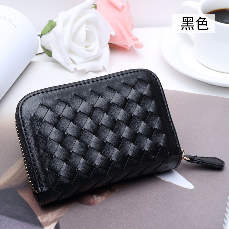 2025新款时尚零钱包卡包女手工编织多隔层多卡位银行卡卡包收纳包