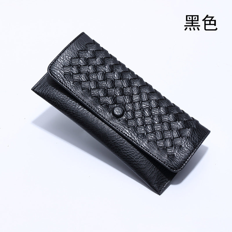 2025新款韩版长款纯色简约钱包零钱包手工编织女士手拿包一件代发