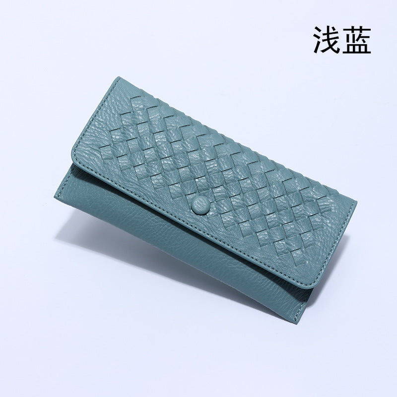 2025新款韩版长款纯色简约钱包零钱包手工编织女士手拿包一件代发