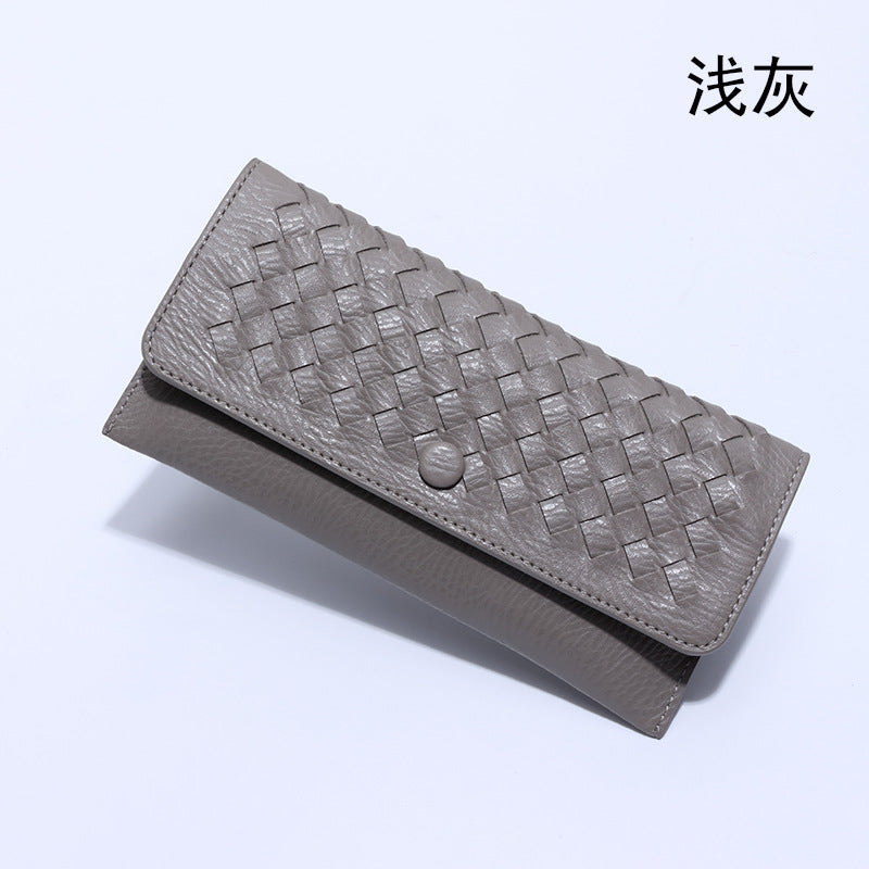 2025新款韩版长款纯色简约钱包零钱包手工编织女士手拿包一件代发