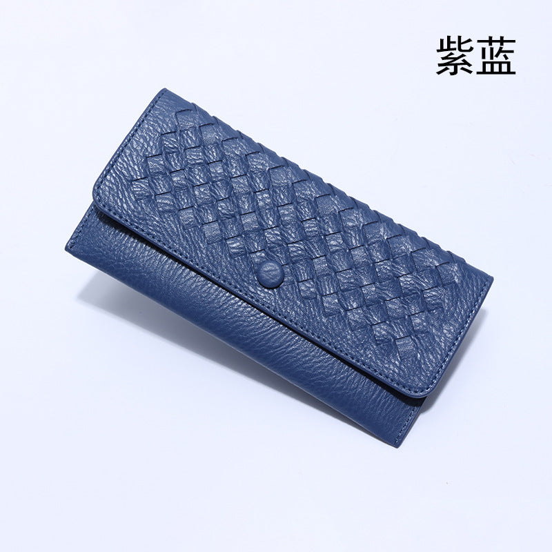 2025新款韩版长款纯色简约钱包零钱包手工编织女士手拿包一件代发