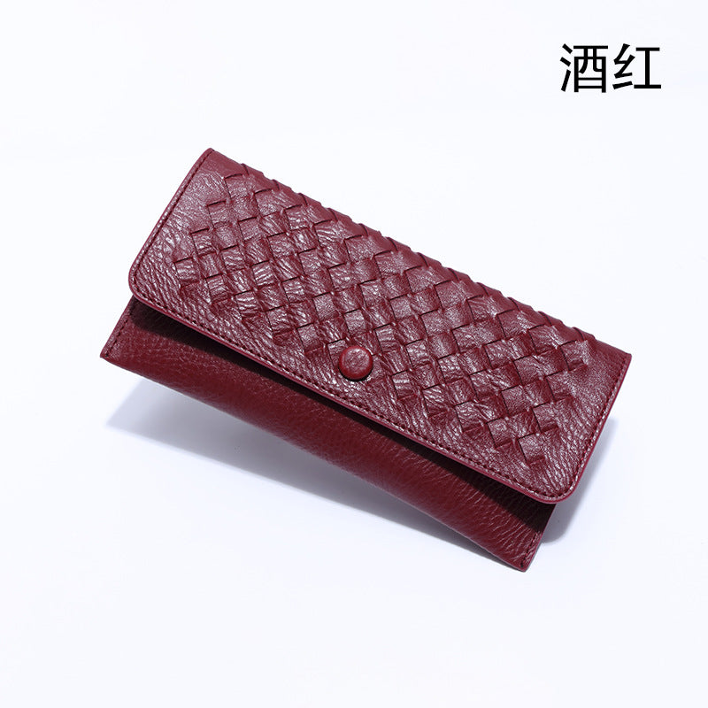 2025新款韩版长款纯色简约钱包零钱包手工编织女士手拿包一件代发