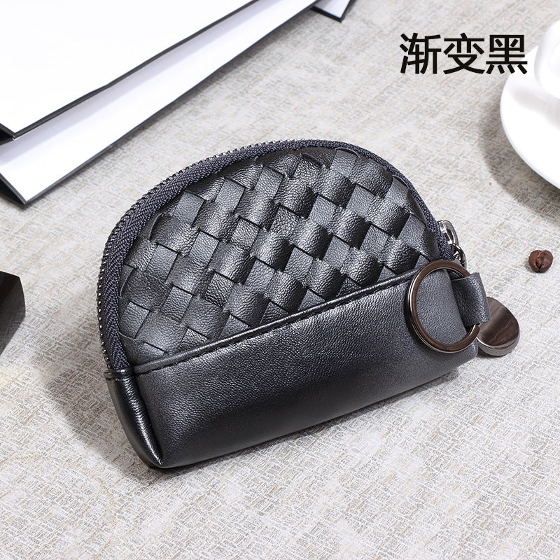 2025新款女包手工编织女钱包简约零钱包钱夹PU皮革小拉链化妆包包