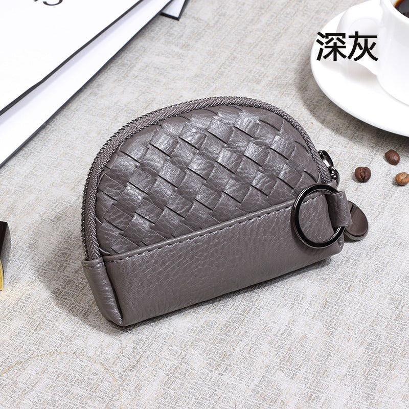 2025新款女包手工编织女钱包简约零钱包钱夹PU皮革小拉链化妆包包