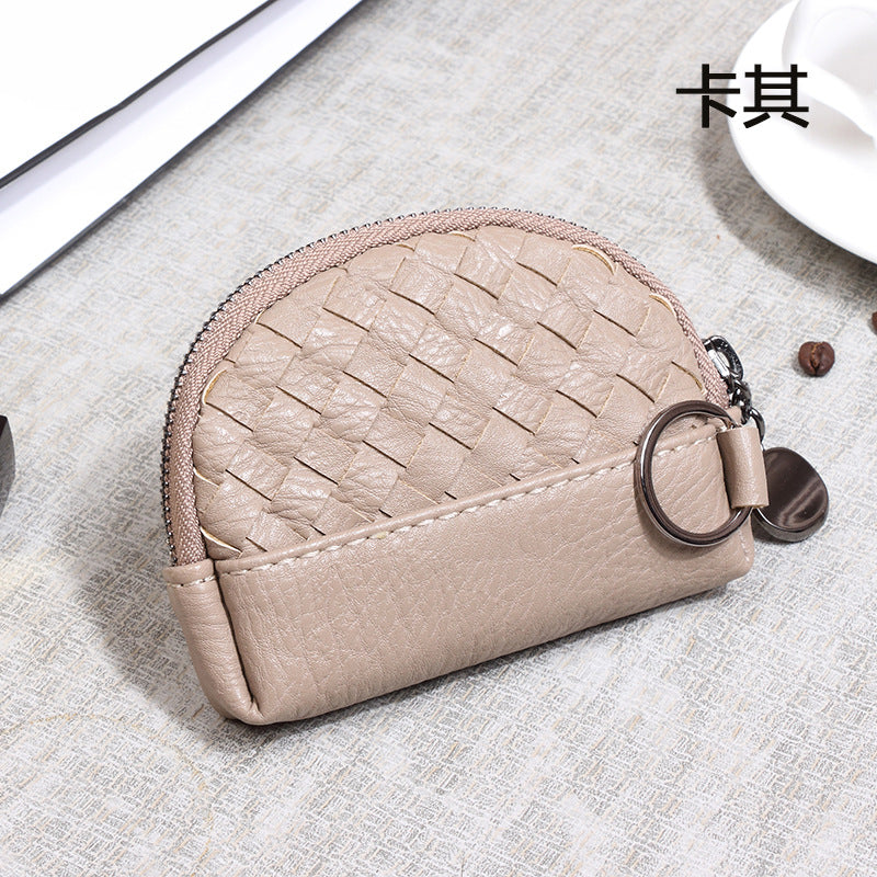 2025新款女包手工编织女钱包简约零钱包钱夹PU皮革小拉链化妆包包