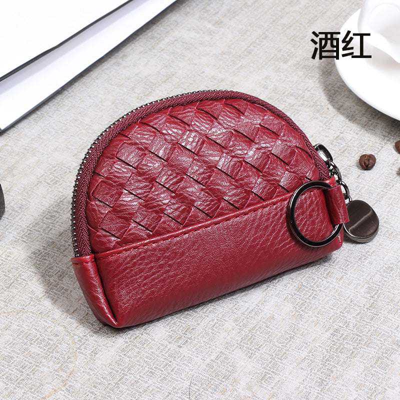 2025新款女包手工编织女钱包简约零钱包钱夹PU皮革小拉链化妆包包