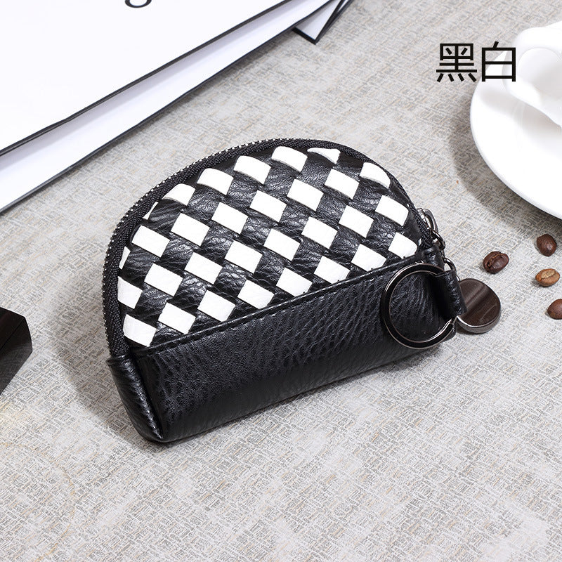 2025新款女包手工编织女钱包简约零钱包钱夹PU皮革小拉链化妆包包