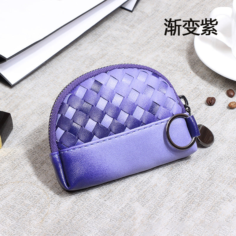 2025新款女包手工编织女钱包简约零钱包钱夹PU皮革小拉链化妆包包