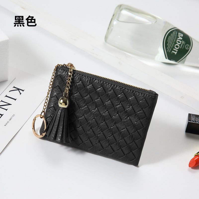 包包2025新款简约韩版女包拉链手拿包流苏迷你编织零钱包钥匙卡包