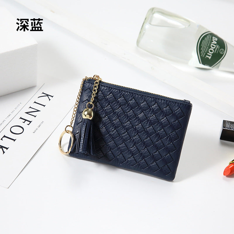 包包2025新款简约韩版女包拉链手拿包流苏迷你编织零钱包钥匙卡包