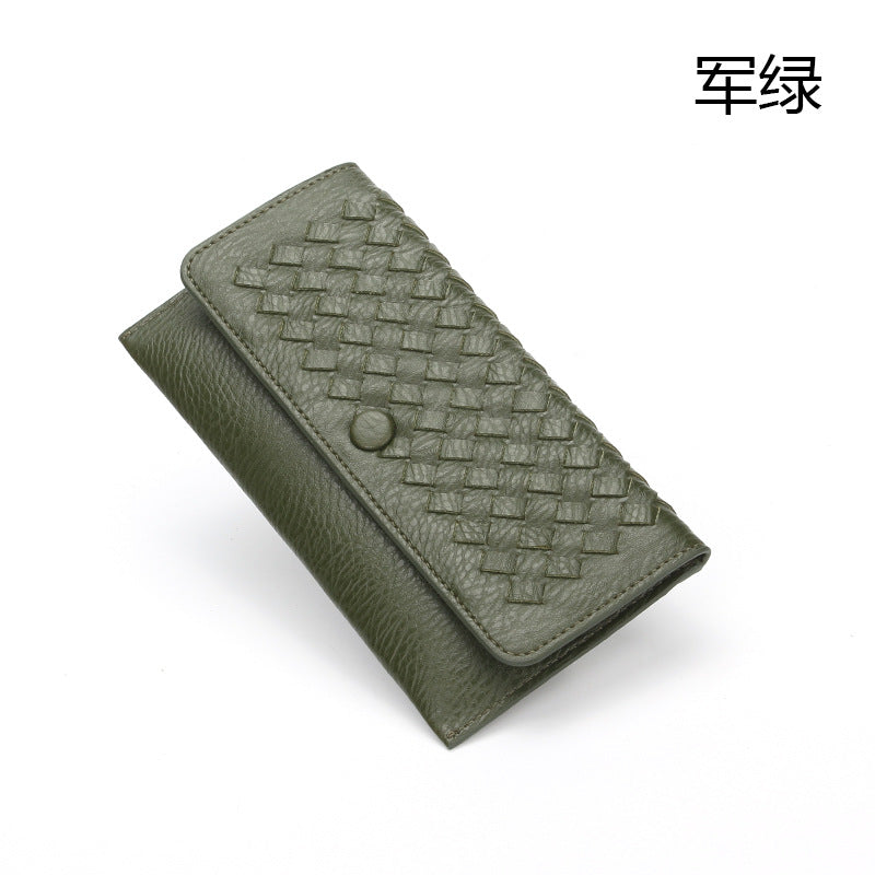 2025新款韩版长款纯色简约钱包零钱包手工编织女士手拿包一件代发