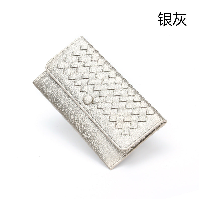 2025新款韩版长款纯色简约钱包零钱包手工编织女士手拿包一件代发