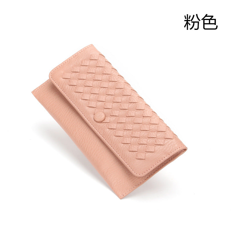 2025新款韩版长款纯色简约钱包零钱包手工编织女士手拿包一件代发