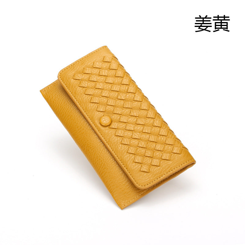 2025新款韩版长款纯色简约钱包零钱包手工编织女士手拿包一件代发