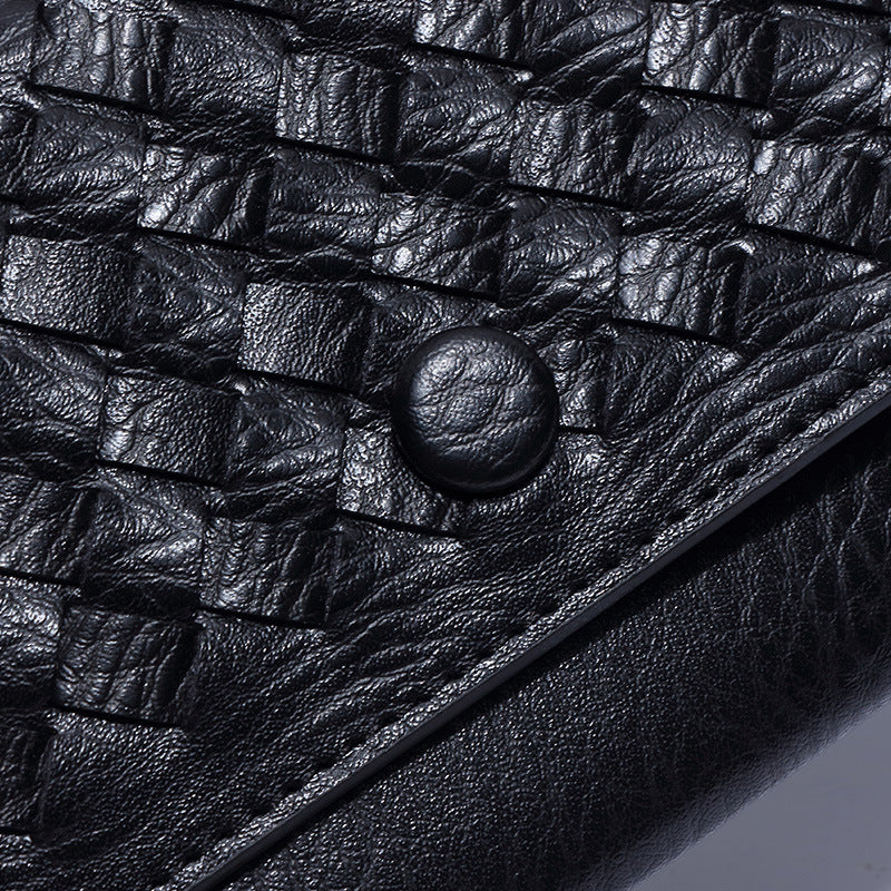 2025新款韩版长款纯色简约钱包零钱包手工编织女士手拿包一件代发