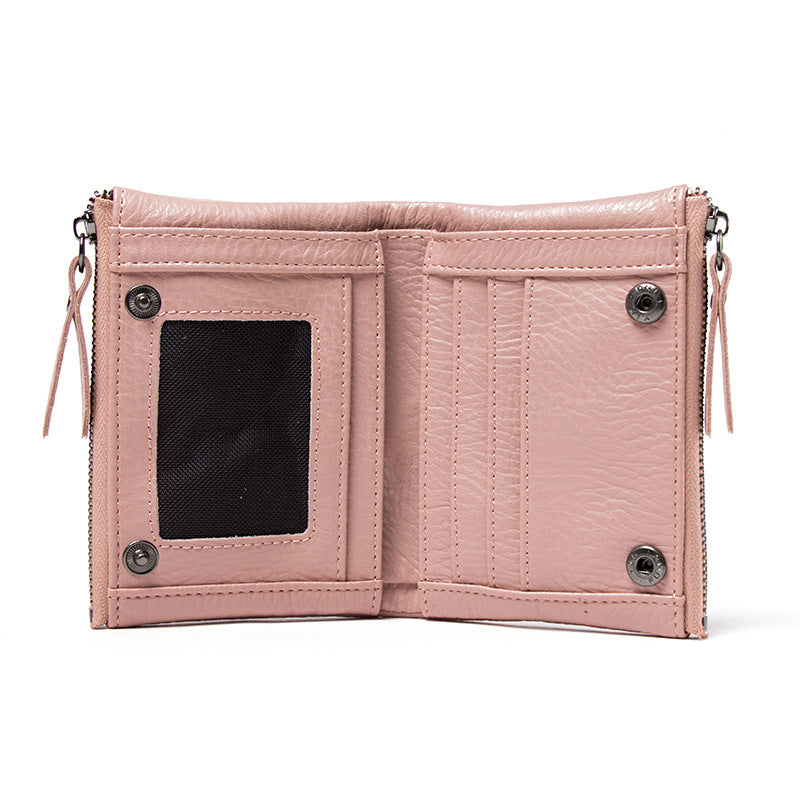 2024新款韩版时尚超薄双拉链搭两折编织女士短款钱包皮夹包