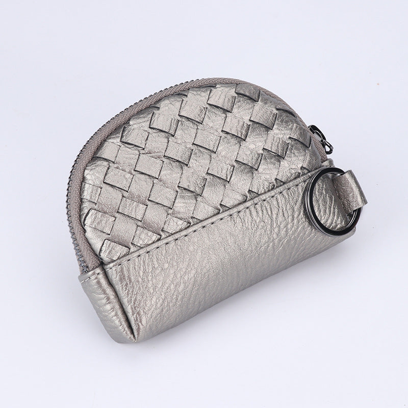 2025新款女包手工编织女钱包简约零钱包钱夹PU皮革小拉链化妆包包