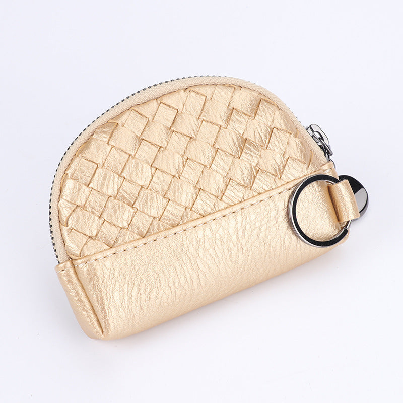 2025新款女包手工编织女钱包简约零钱包钱夹PU皮革小拉链化妆包包
