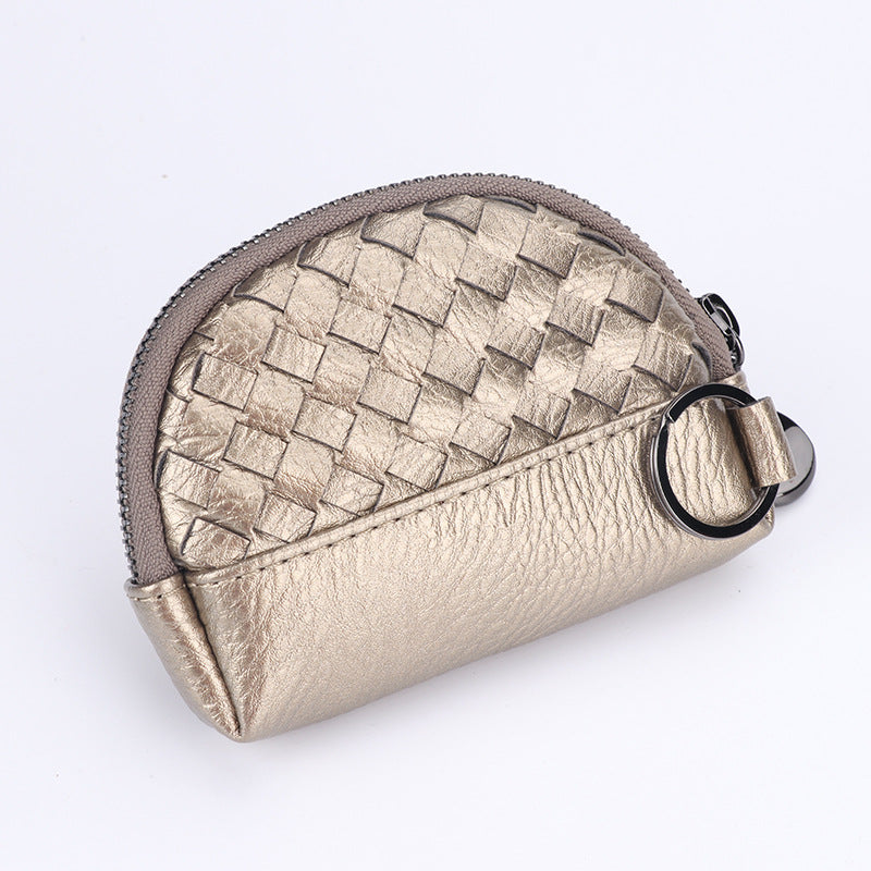 2025新款女包手工编织女钱包简约零钱包钱夹PU皮革小拉链化妆包包