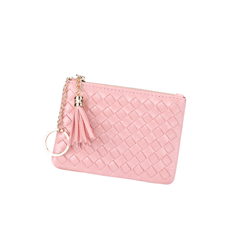 包包2025新款简约韩版女包拉链手拿包流苏迷你编织零钱包钥匙卡包