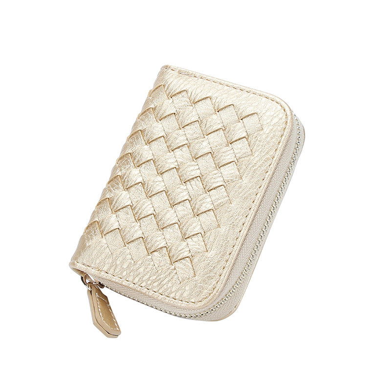 2025新款时尚零钱包卡包女手工编织多隔层多卡位银行卡卡包收纳包