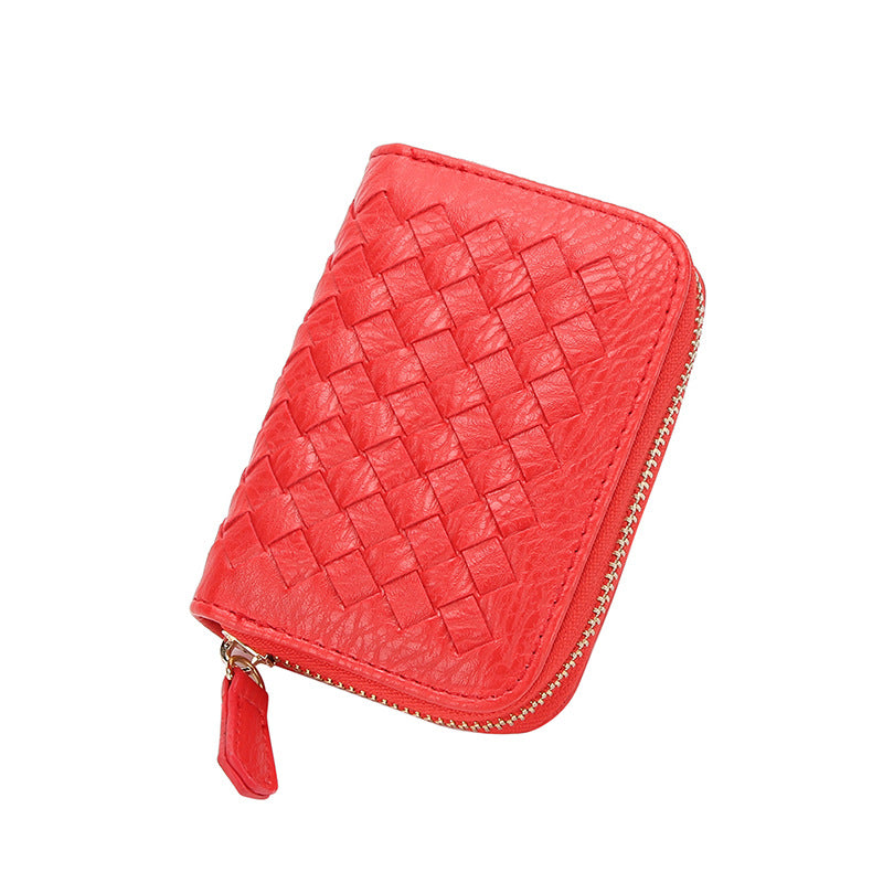 2025新款时尚零钱包卡包女手工编织多隔层多卡位银行卡卡包收纳包