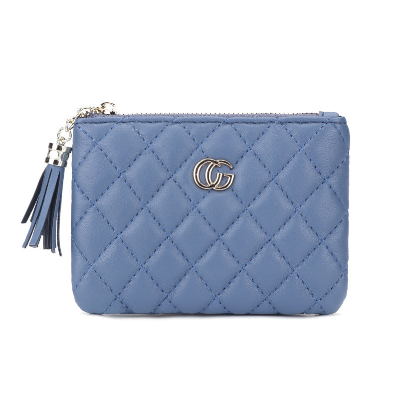 钱包女 2024新款韩版时尚短款菱格流苏手拿包零钱包 卡包一件代发