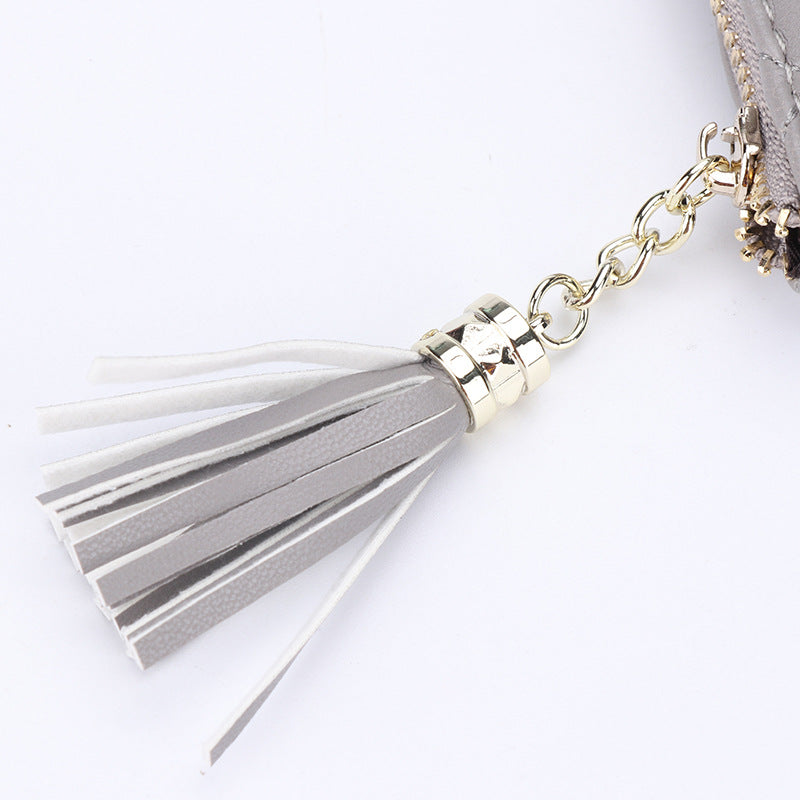 钱包女 2024新款韩版时尚短款菱格流苏手拿包零钱包 卡包一件代发