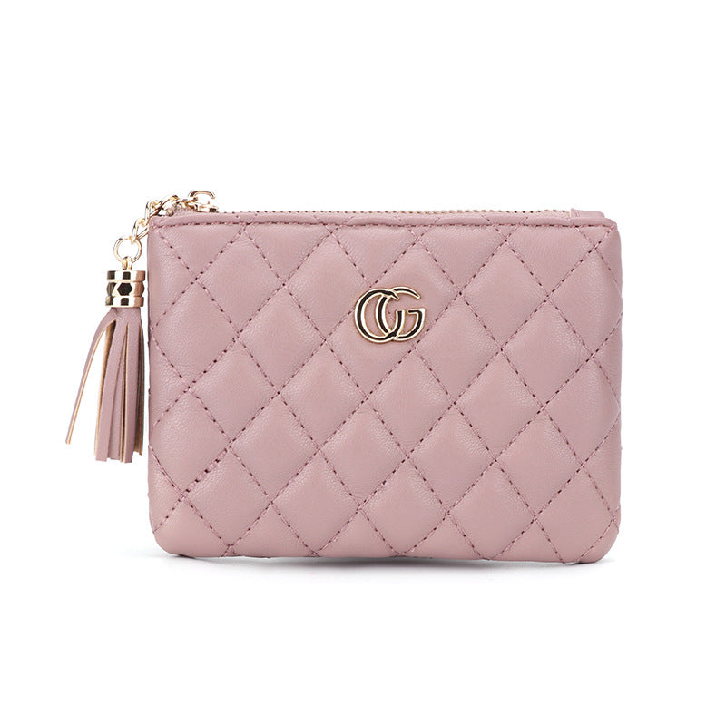 钱包女 2024新款韩版时尚短款菱格流苏手拿包零钱包 卡包一件代发