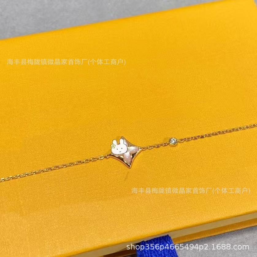 高版驴家老花白贝母手链菱形贝母天河石项链S925银镀18K玫瑰金