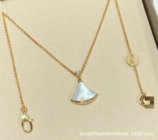 高版本Bao家小扇子项链精工CNC白贝小裙子项链S925银镀18k厚金