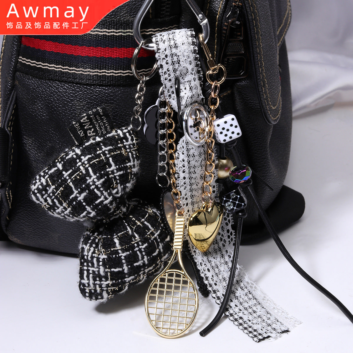 跨境现货miu系蝴蝶结挂件包挂配饰钥匙扣小挂件简约ins风羽毛球拍