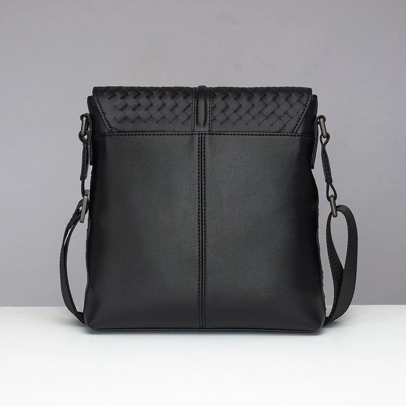 X&BV男单肩包真皮编织翻盖商务休闲男士竖款时尚小背包男士斜挎包