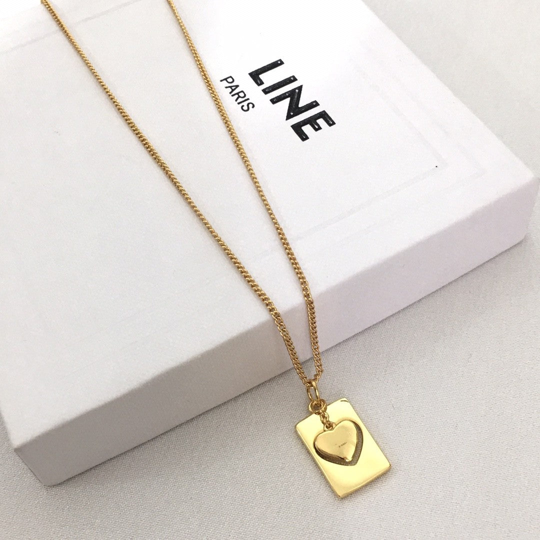 赛林家新款方框心形项链女高级感个性气质船锚锁骨链黄铜镀金颈链