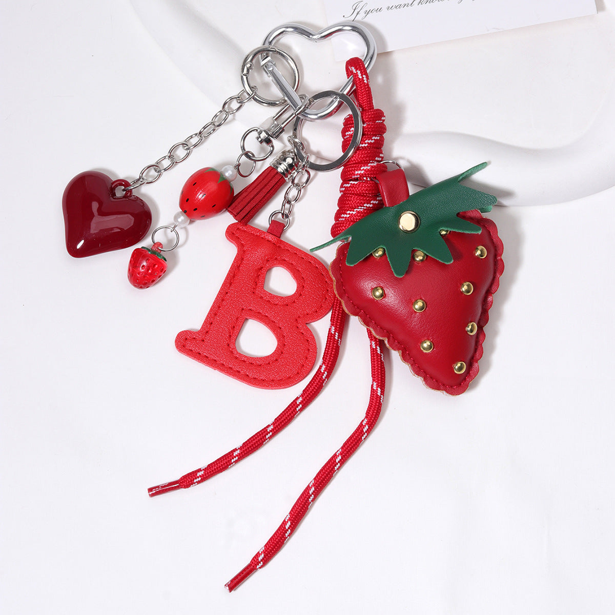 量大价优现货红色草莓包挂金属动物狗编织绳钥匙链钥匙扣包挂