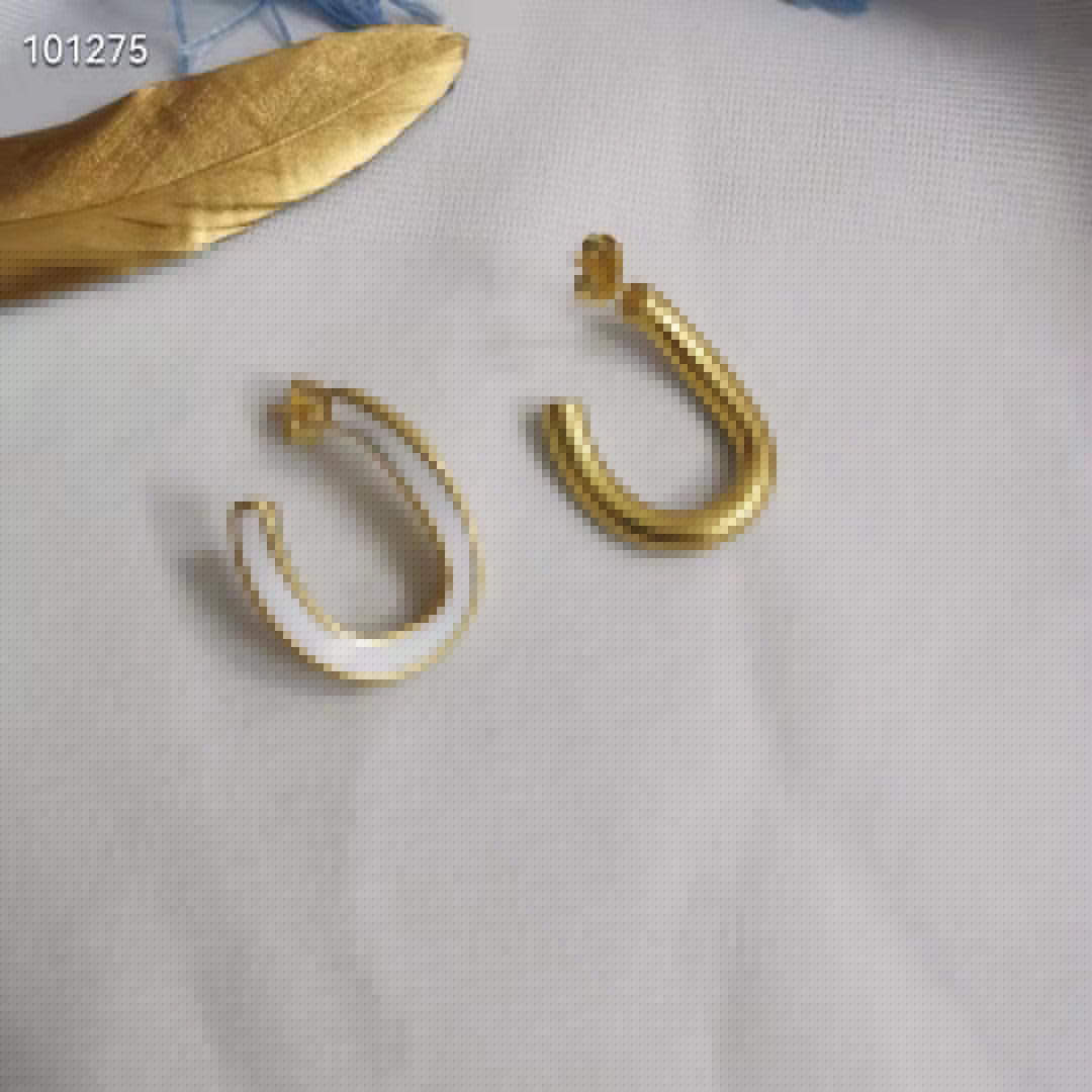 赛家21新款不规则U形耳钉女高级感气质CELI风铜镀金珐琅滴油耳环