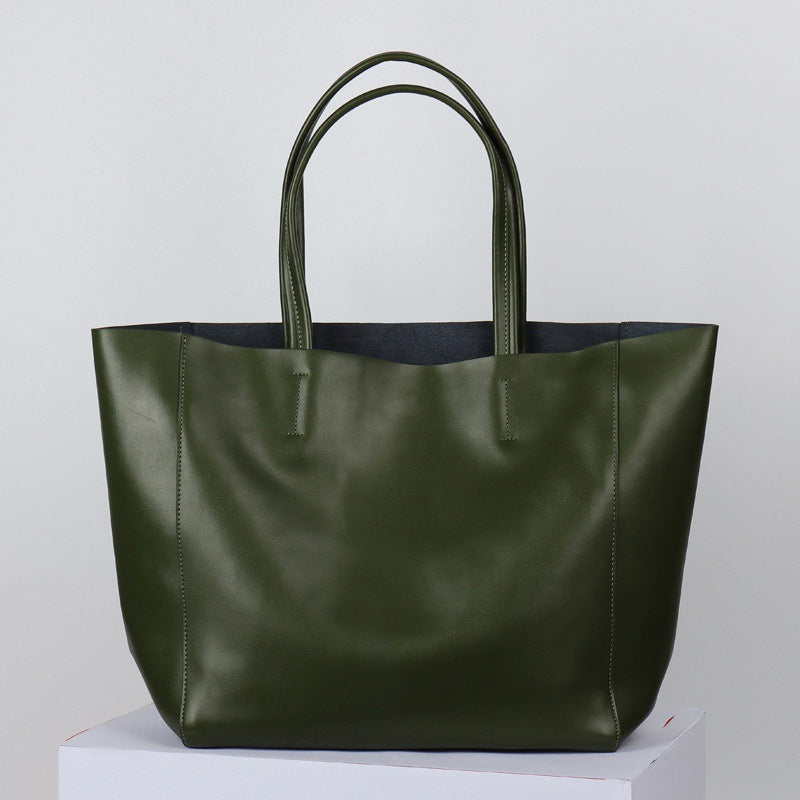 韩版大容量通勤包妈咪购物包牛皮简约真皮托特包单肩斜跨笔记本包