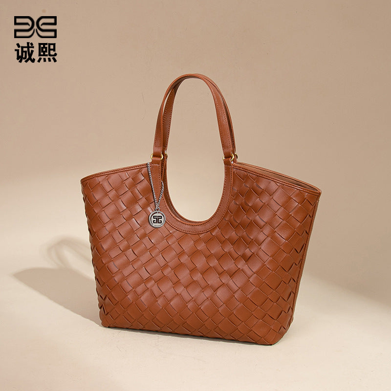 复古潮流单肩腋下包质感女士手工编织包高级感手提菜篮子母托特包