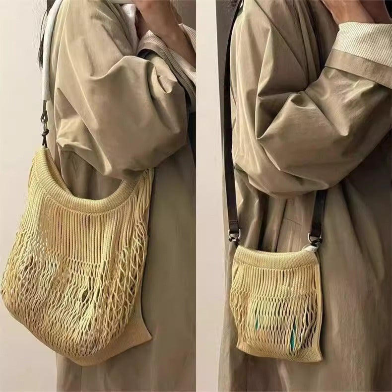 夏日沙滩包小众设计编织网兜镂空购物袋男女同款大容量单肩斜跨包