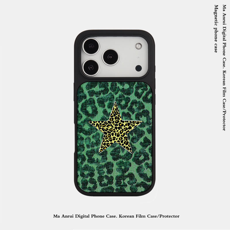 外贸豹纹星星适用苹果17pro晶瓷手机壳iPhone16亚克力PC磨砂防摔