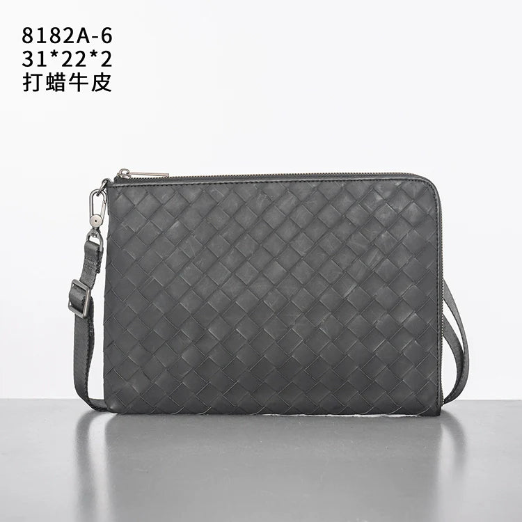 X&BV编织男包手拿包真皮大容量休闲男士手包多功能单肩斜挎包时尚