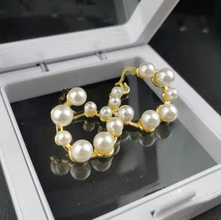 赛家新款耳圈几何大小珍珠法式复古气质耳圈耳钉饰品不规则耳环女