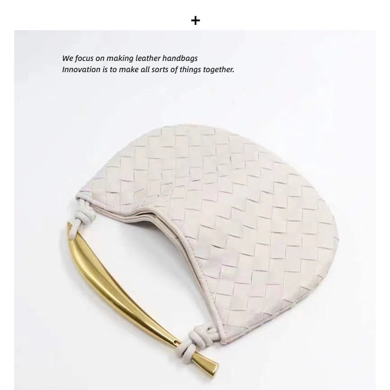 2022款月半鲨鱼包皱褶手提包牛皮编织包大容量白搭手拎腋下包时尚