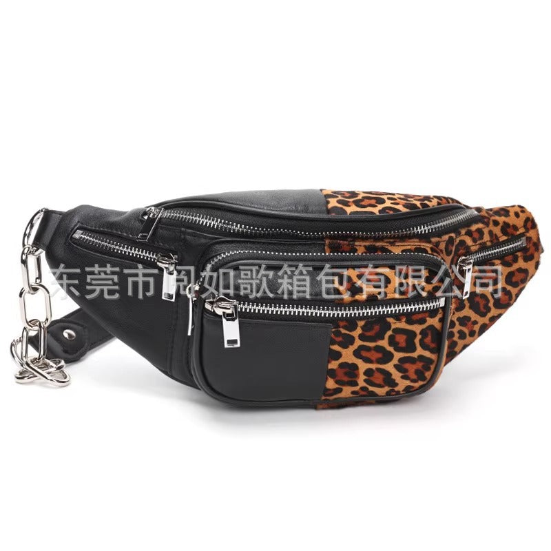 腰包女潮ins桑稚赵露思同款羊皮女胸包真皮百搭单肩斜挎链条小包