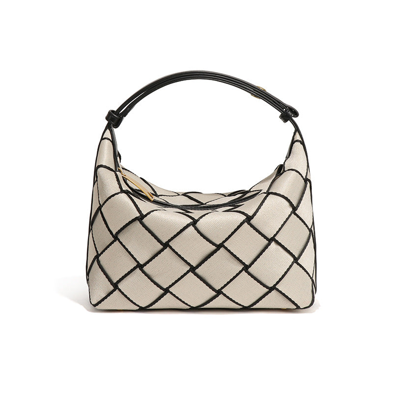 时尚新款撞色编织女包简约手拎饭盒包小众风单肩包休闲百搭腋下包