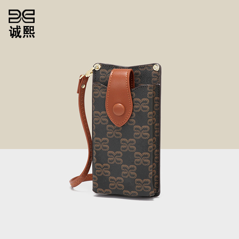新款潮流印花竖款手机包时尚百搭小巧硬币零钱包轻便单肩斜挎卡包