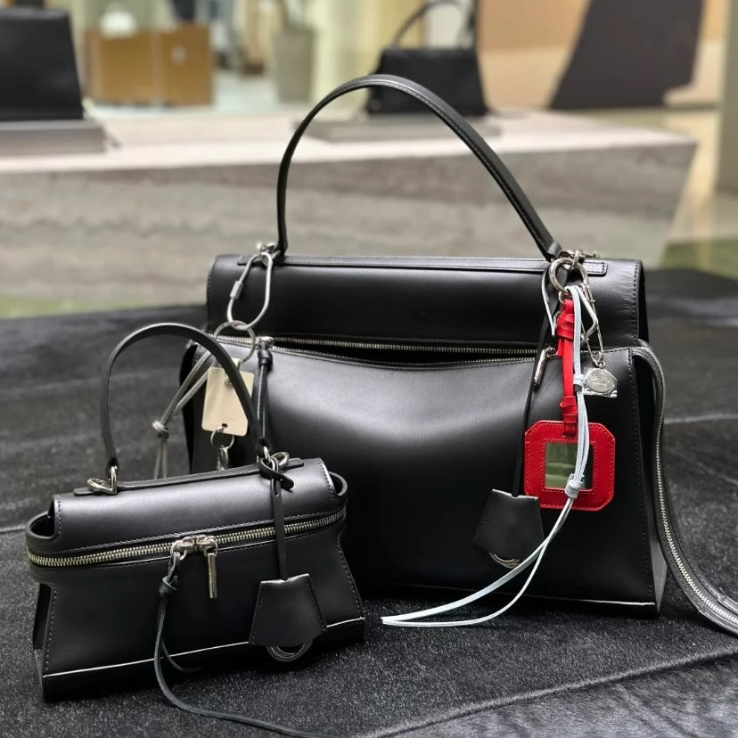 韩版复古R66系列真皮轻奢手提饭盒包单肩斜挎盒子包包女一件代发